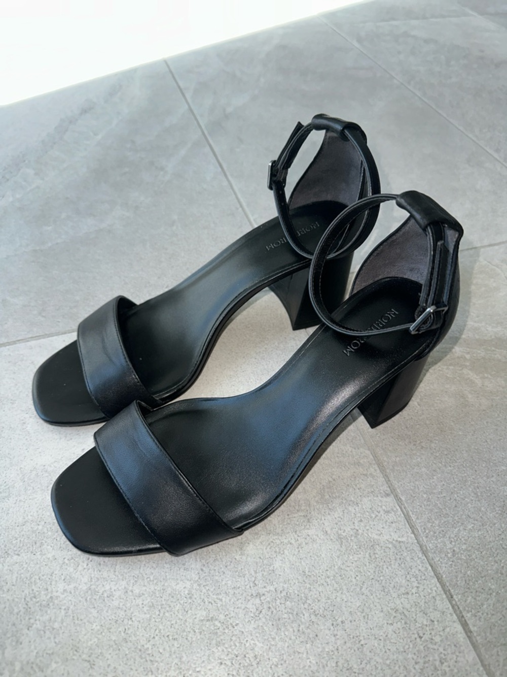 Nordstrom Black leather Ankle-Strap Block Heel Sandals - Women